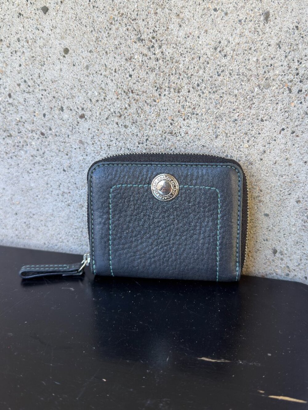 Vintage Coach Black Leather Zip Up Coin Wallet